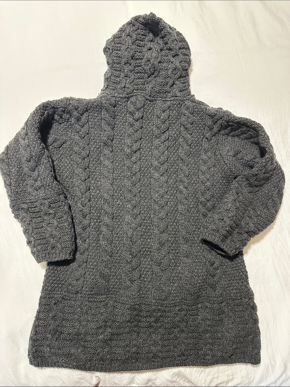 Aran Crafts Hooded 100% Merino Wool Cable Zip Cardigan - Dark Gray - Picture 5 of 5